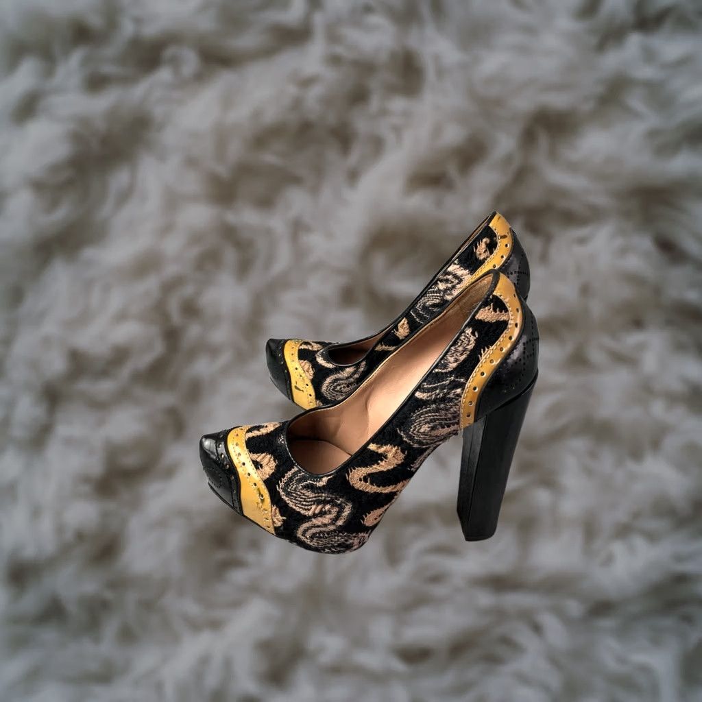 Missoni Missoni Women's Brocade Block Heel Pumps Size 38.5 Black Brocade Pump Size US 8 / IT 38 - 1 Thumbnail