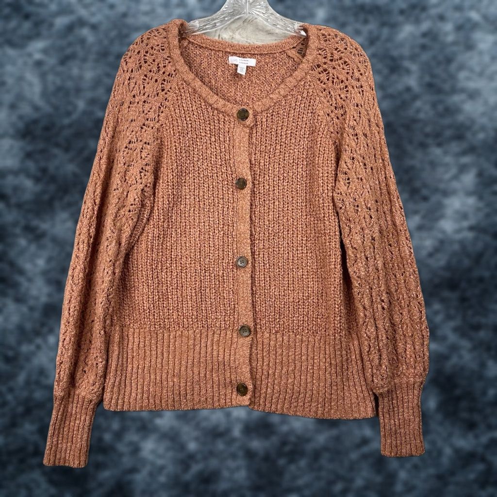 Vintage VINTAGE LC Lauren Conrad Cardigan Sz 1X Terracotta Button Up Cable Knit Crochet Earthy Size XL / US 12-14 / IT 48-50 - 1 Thumbnail