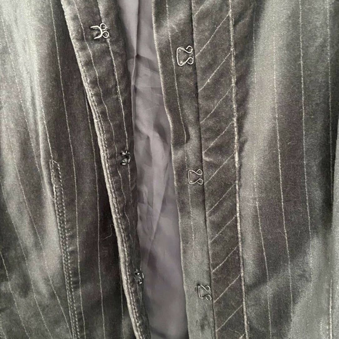 Ann Taylor VINTAGE Ann Taylor LOFT Womens Suit Jacket Gray Striped Hook And Eye Lined Mock Neck S/4 Size S / US 4 / IT 40 - 5 Thumbnail