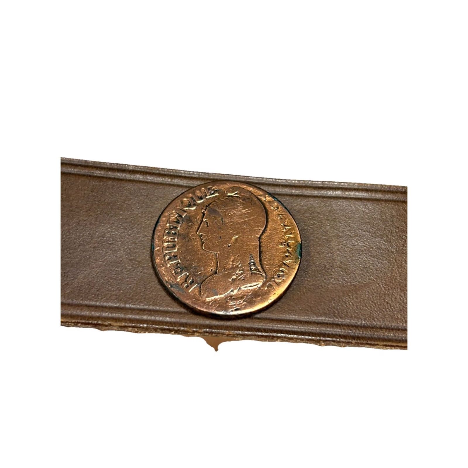 Vintage VINTAGE Royden Brown Leather Belt Brass Buckle Coins Made in USA Men Size ONE SIZE - 5 Thumbnail