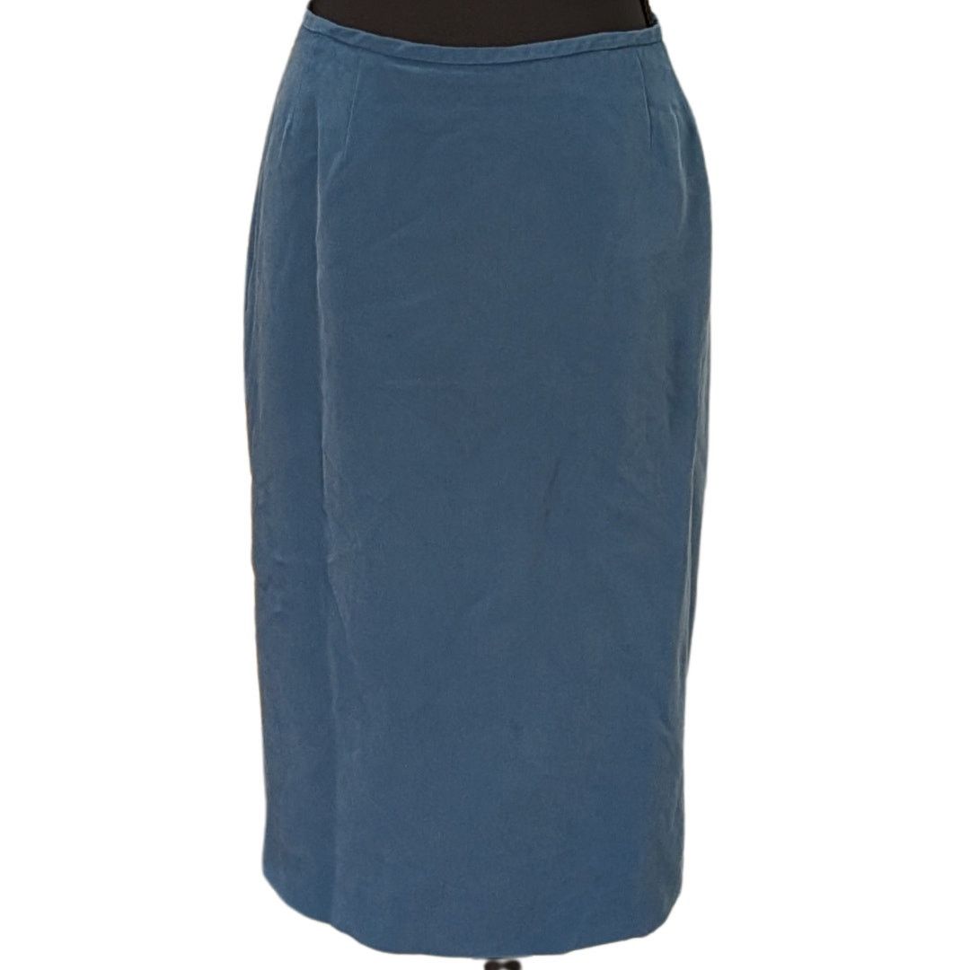 Preston & York Preston & York Navy Blue Silk Pencil Skirt | Women's 12 Size 34" / US 12 / IT 48 - 1 Thumbnail