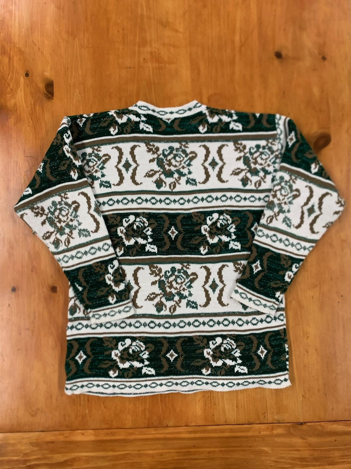 Vintage Vintage Green Rose Shimmer Knit Sweater Size US S / EU 44-46 / 1 - 1 Thumbnail