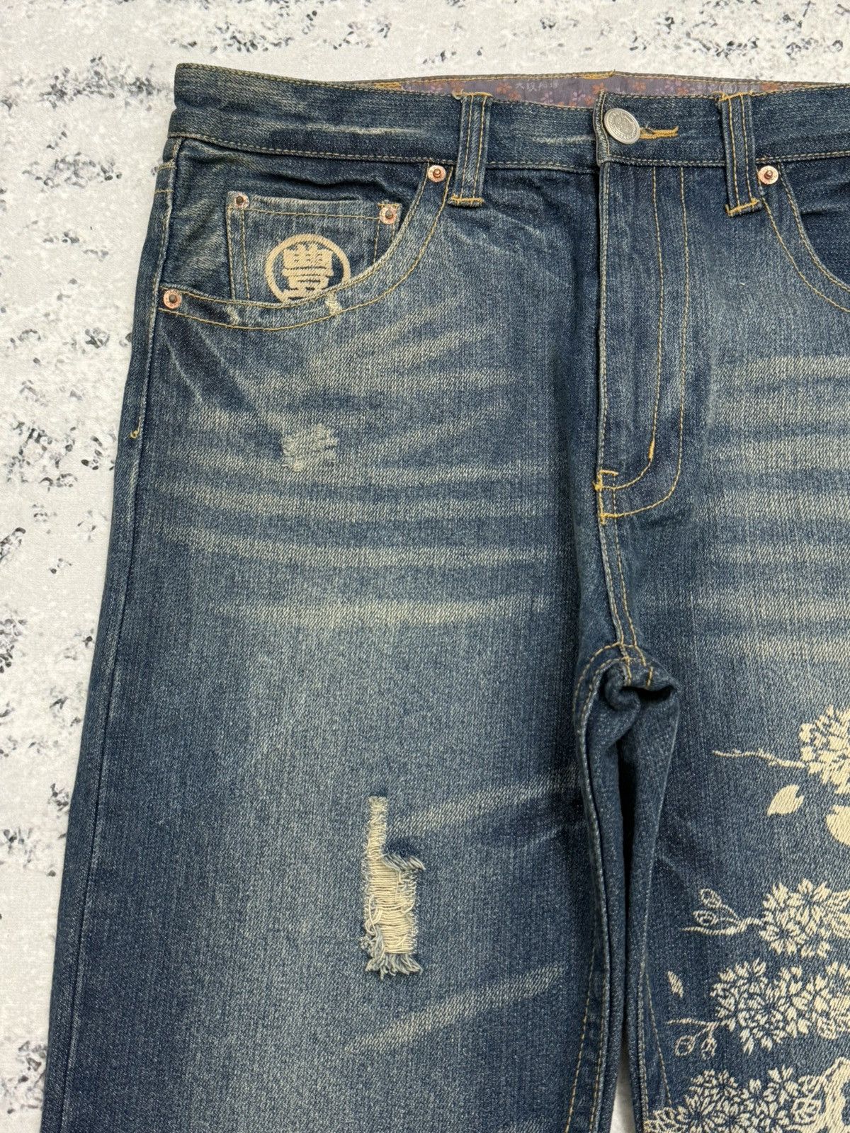 Karakuri Tamashii Karakuri Tamashii Koi Fish Printed Denim Jeans Sukajan Style Size US 32 / EU 48 - 4 Thumbnail