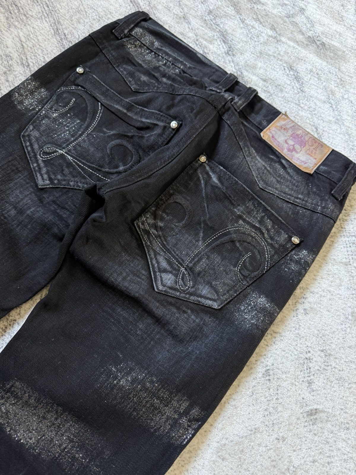 If Six Was Nine Lagust Japan Black Goth Cross Glitter Wax Coated Jeans Size US 28 / EU 44 - 12 Thumbnail
