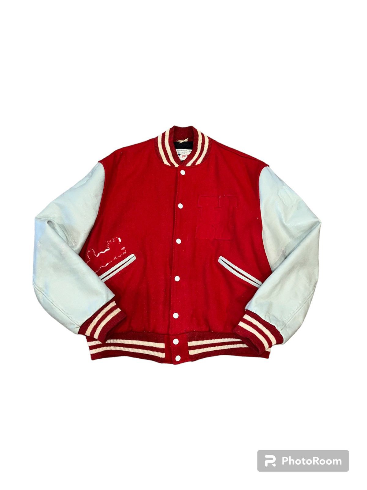 image of Vintage 80's Butwin Varisty Letterman Jacket in Red, Men's (Size Large)