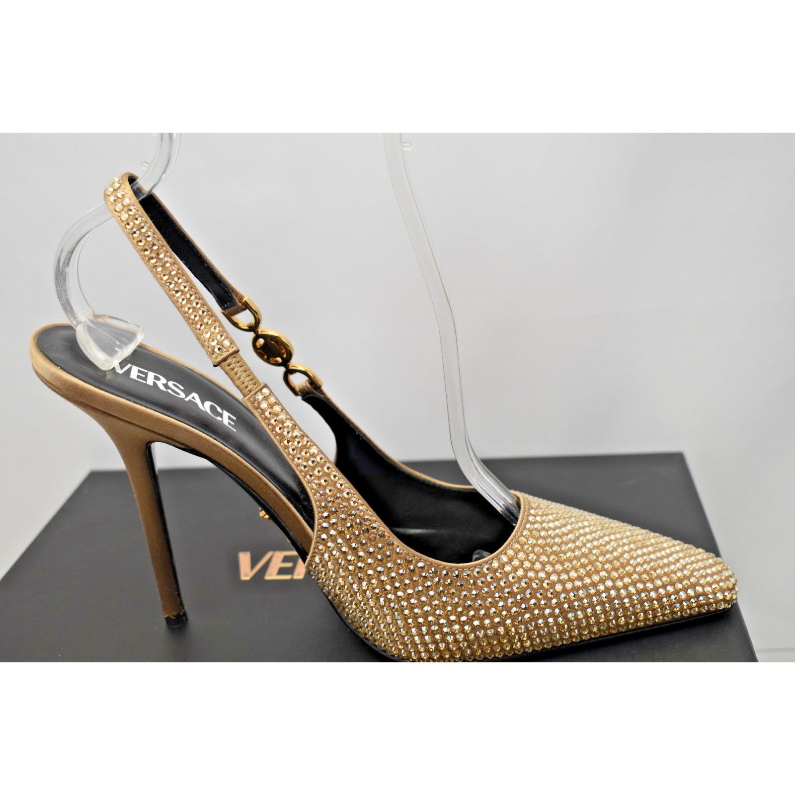 Versace VERSACE NUDE BEIGE SILK GOLD MEDUSA CRYSTALS PUMPS 39.5 ITAL Size US 9.5 / IT 39.5 - 8 Thumbnail