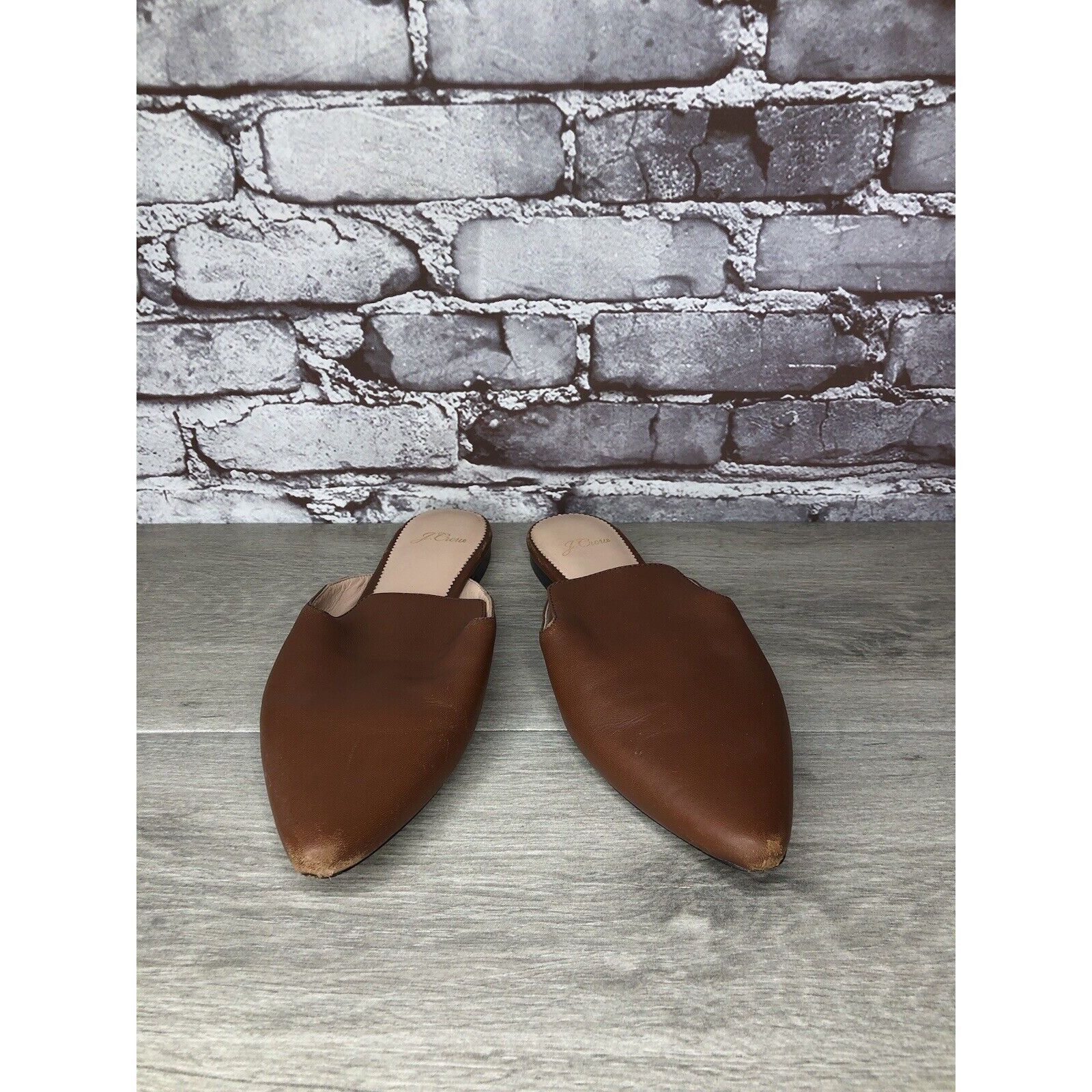 Other J Crew Brown Leather Pointed Toe Slip On Mules Flats Shoes W Size US 8.5 / IT 38.5 - 11 Thumbnail