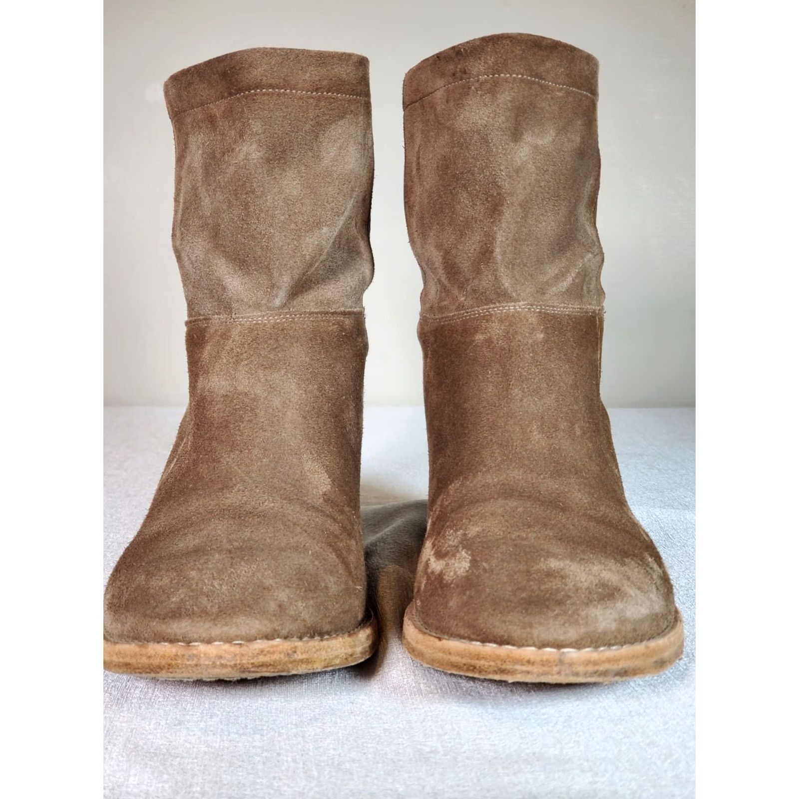 Vince VINCE Grayson Ankle Boots Womens US 7 Leather Suede Block Heel Concealed Wedge Flint Taupe M Size US 7 / IT 37 - 7 Thumbnail