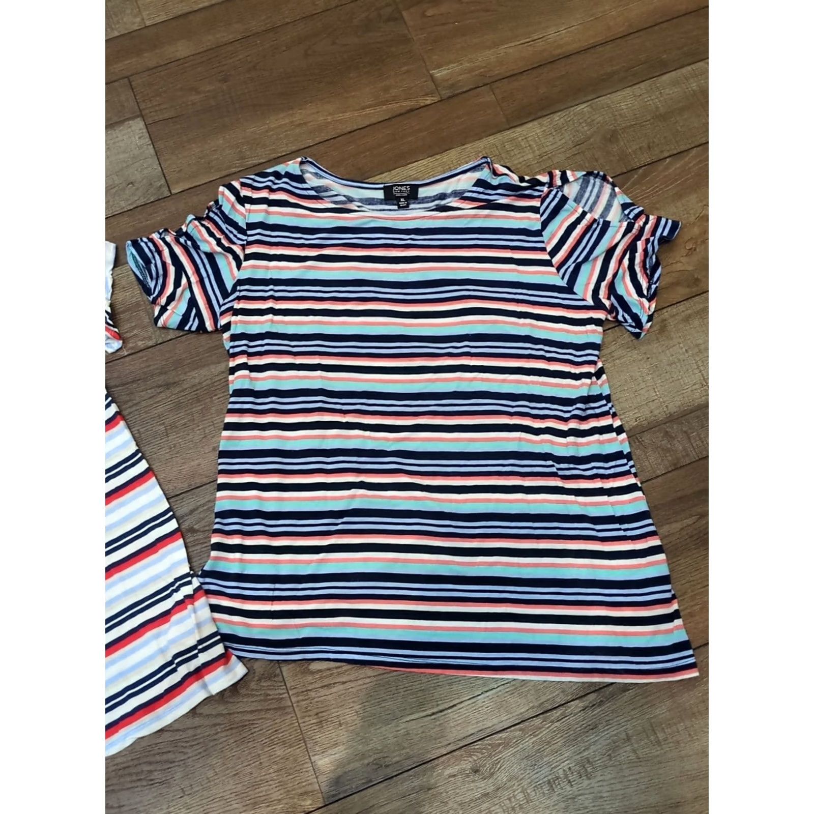 Jones New York Jones New York Signature Womens Striped Cold Shoulder Knit Top XL Crew Neck Short Sleeve Blouse Multicolor Knit Size XL / US 12-14 / IT 48-50 - 3 Thumbnail