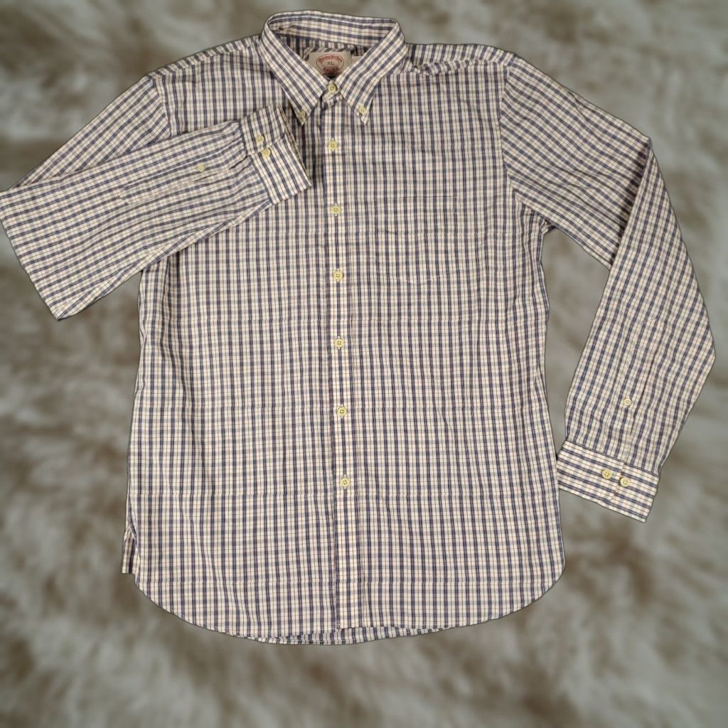 Brooks Brothers Brooks Brothers Shirt Mens XL Blue Plaid Button-Up Long Sleeve Regular Fit Casual Standard Collar Down Size US XL / EU 56 / 4 - 1 Thumbnail