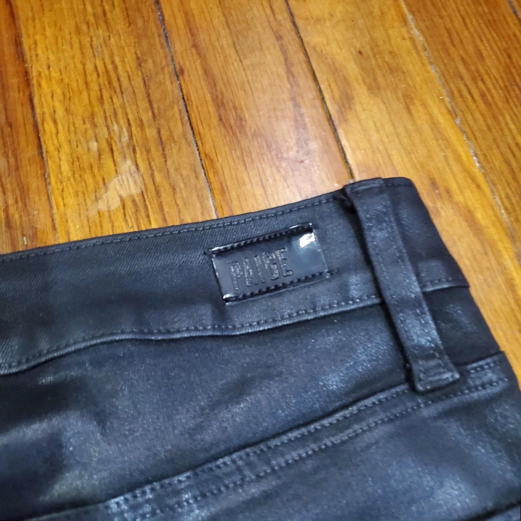 Paige Paige Womens Jeans 26 Black Cindy Coated High Rise Straight Leg Faux Leather Denim Zip Pockets Stretch Vintage: No Mens Womens Size 26" / US 2 / IT 38 - 4 Thumbnail