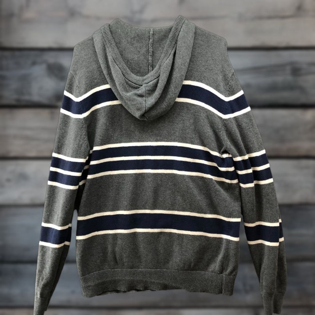 Gap Gap Pullover Hoodie Sweater Mens M Gray Striped Cotton Knit Size US M / EU 48-50 / 2 - 1 Thumbnail