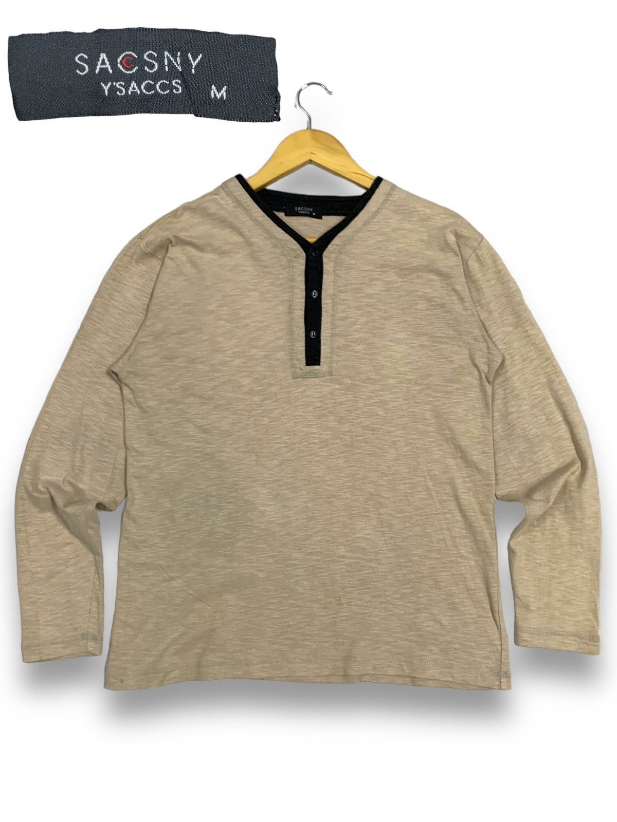 Yohji Yamamoto Vintage Sacsny Ysaccs Henley Long Sleeve by Yohji Yamamoto Size US M / EU 48-50 / 2 - 1 Thumbnail