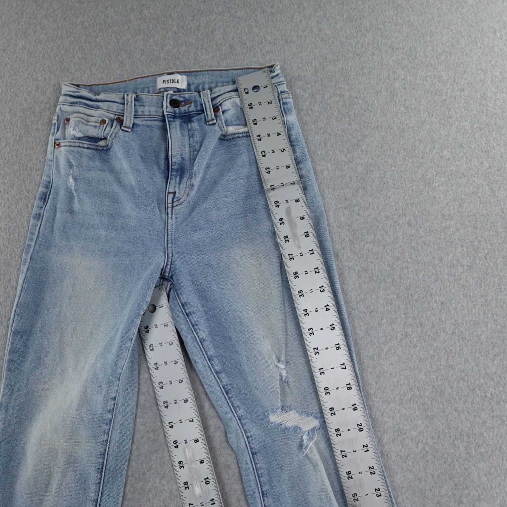 Pistola PISTOLA Jeans Womens 27 Light Wash Distressed 5-Pocket Denim Zipper Fly Straight Jeans Size 27" / US 4 / IT 40 - 6 Thumbnail