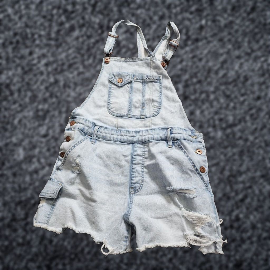 Vintage No Boundaries Juniors XL Distressed Mom Cut Off Blue Denim Overall Jumpsuit Size 40" / US 18 - 1 Thumbnail