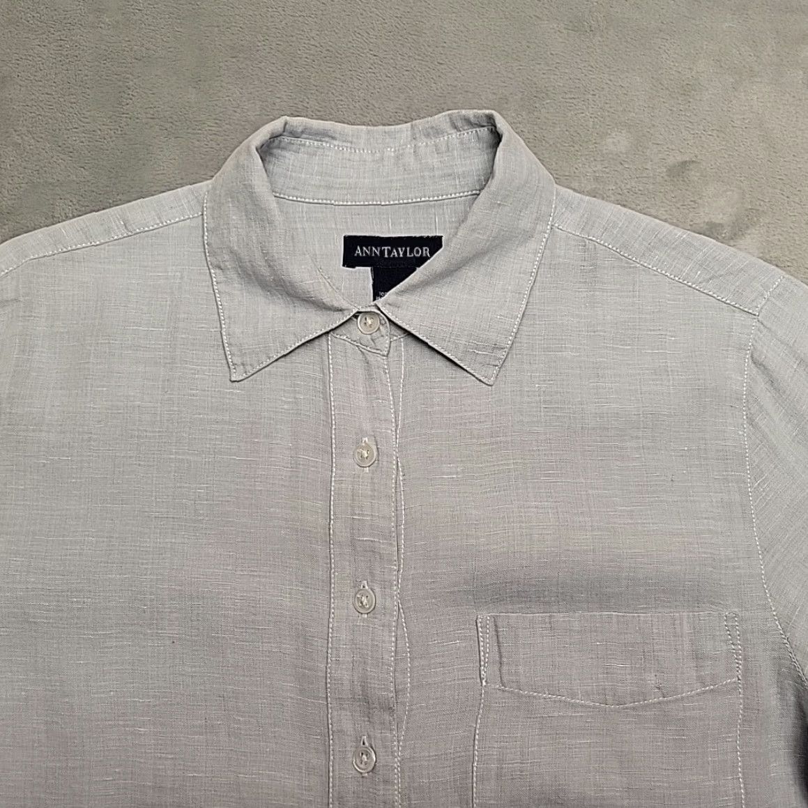 Ann Taylor Ann Taylor Shirt Womens S Blue 100% Linen Button Top Coastal Cottage Casual Neck Collared Long Sleeve Solid Womens Size S / US 4 / IT 40 - 2 Thumbnail