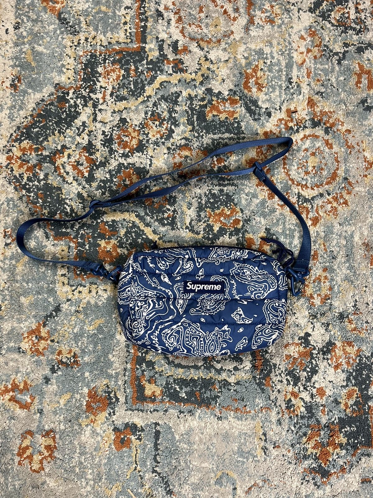 Streetwear × Supreme Supreme Blue Paisley Puffer Side Bag
