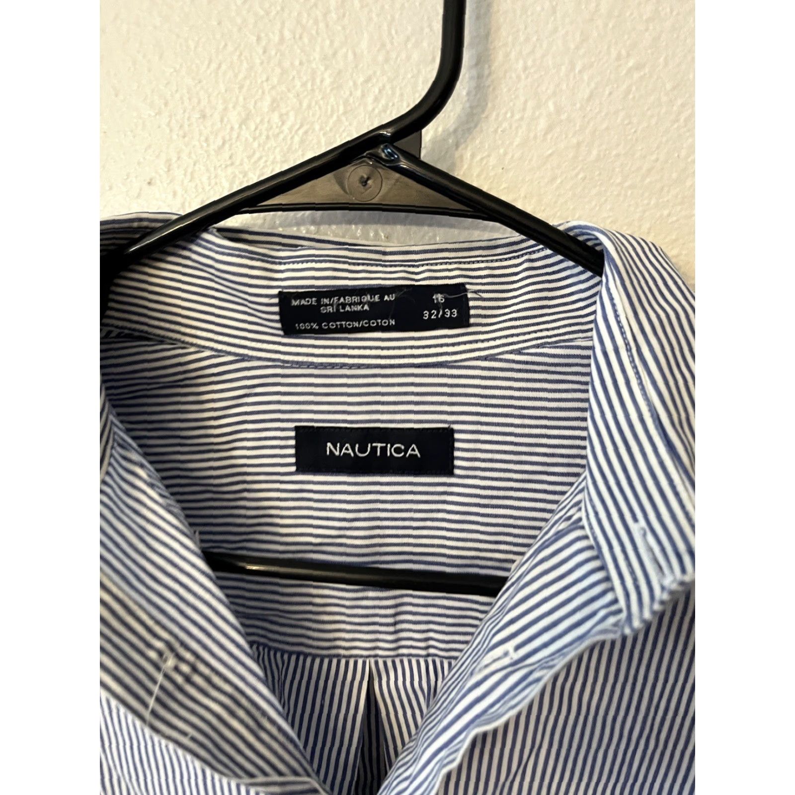 Nautica Vintage Nautica Men's Button-Up Shirt Large 16 Blue Striped Cotton Collared Business Casual Size US L / EU 52-54 / 3 - 2 Thumbnail