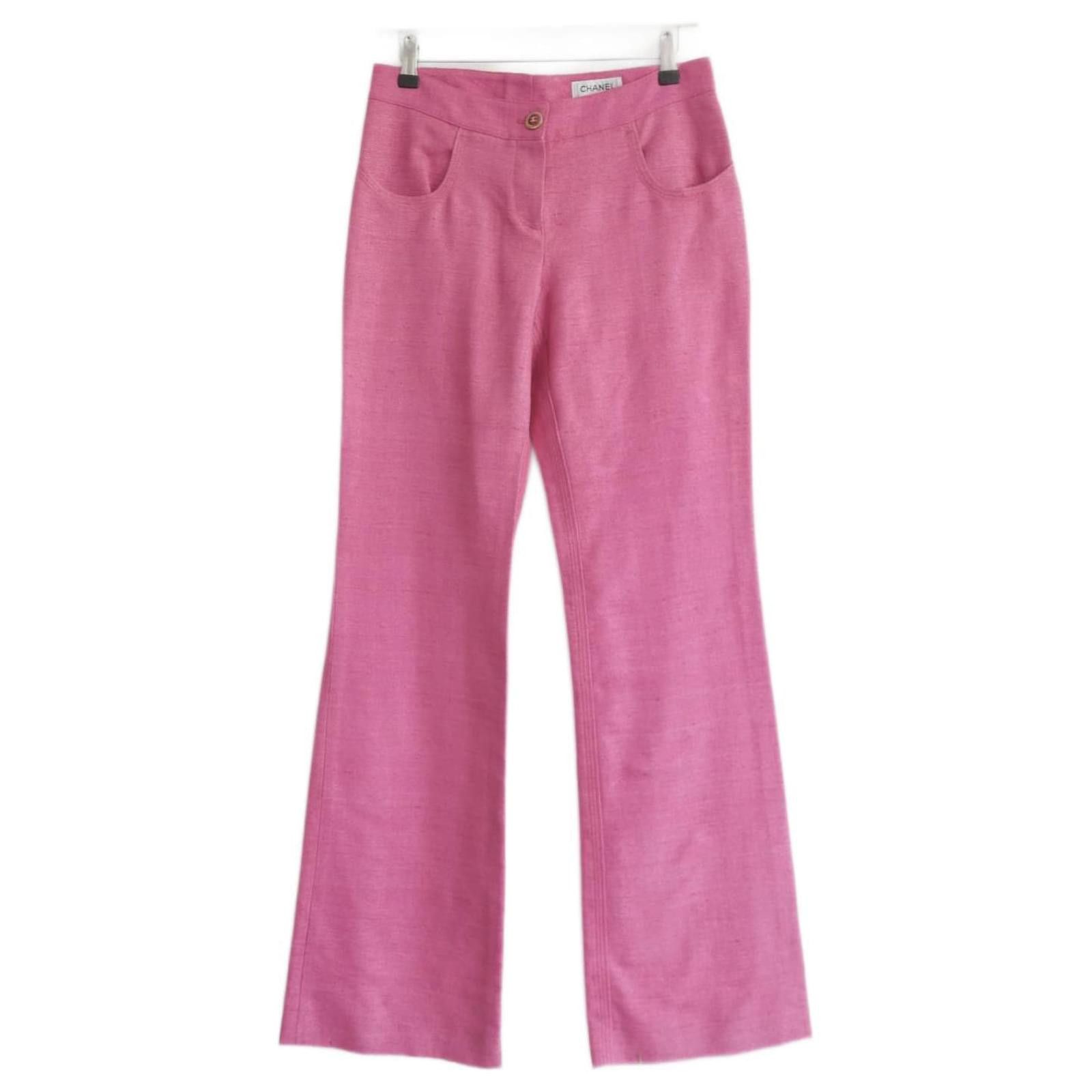Chanel Chanel Spring 2007 Pink Slubbed Silk Flared Trousers Size 27" / US 4 / IT 40 - 1 Thumbnail