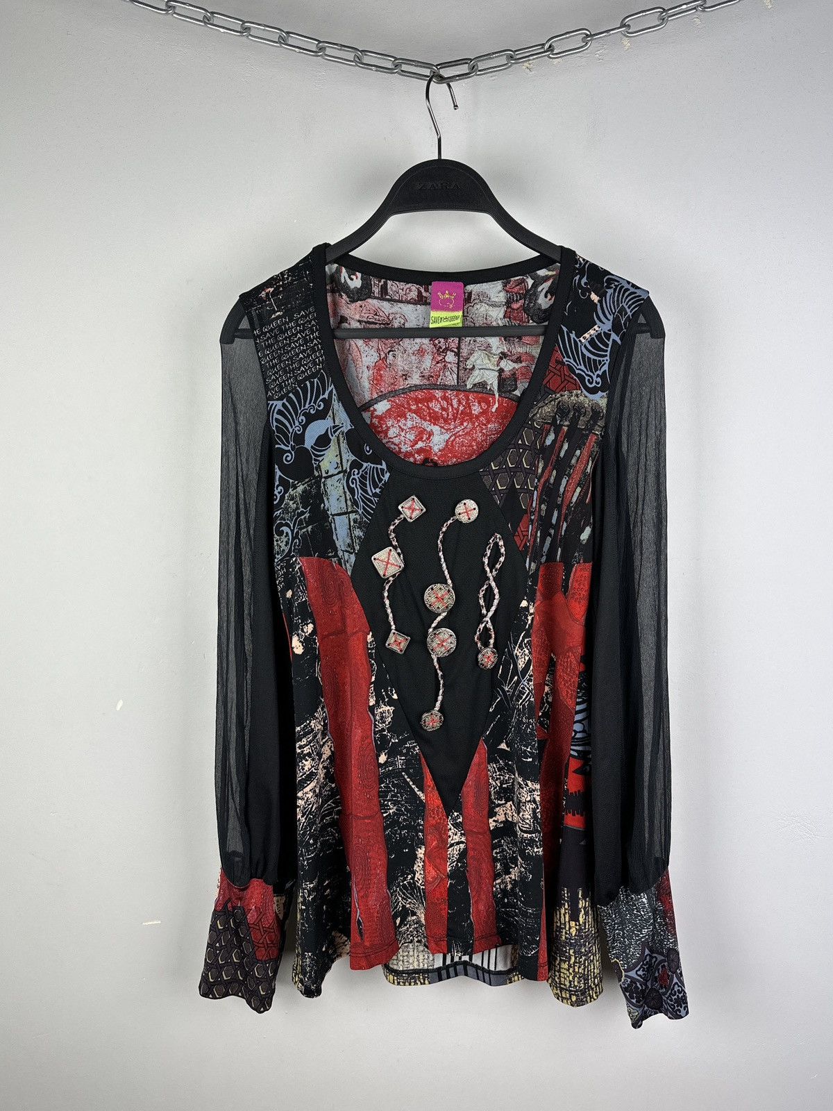Designer × Japanese Brand Save The Queen Samurai Print Japanese Style Mesh Top Blouses Size XL / US 12-14 / IT 48-50 - 1 Thumbnail