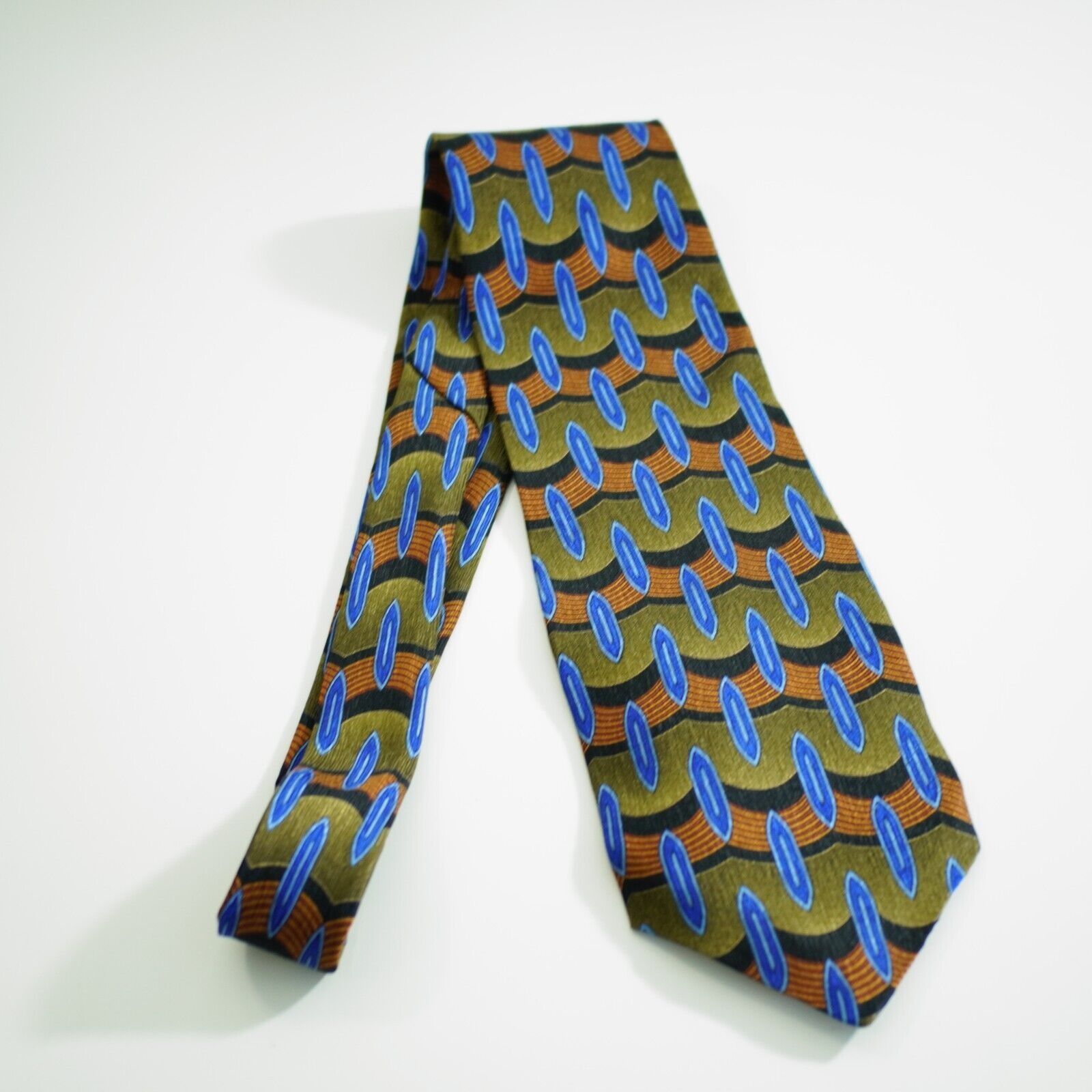 Vintage MW Collection Green Brown Blue Abstract Geometric Print Wide Size ONE SIZE - 6 Thumbnail