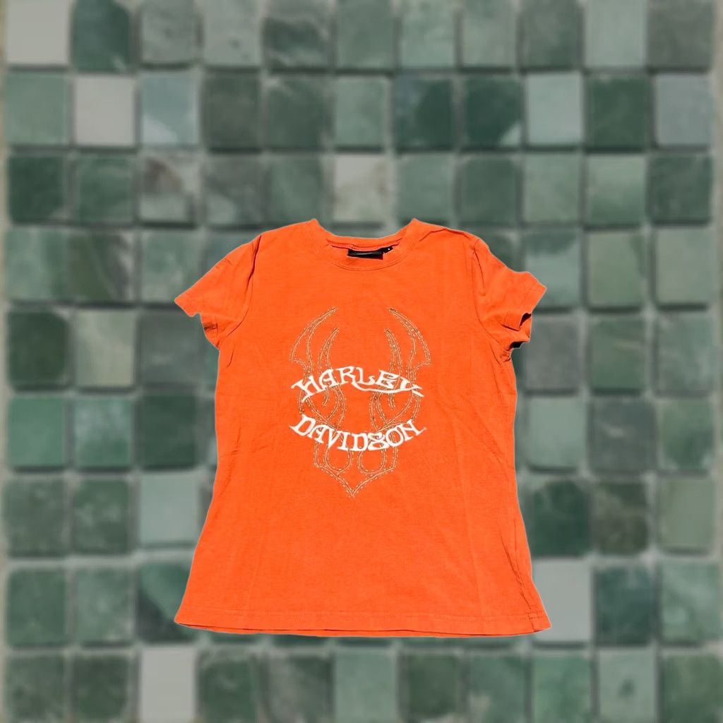 Harley Davidson Harley-Davidson T-Shirt Womens Embroidered Orange Cotton Blend Short Sleeve Small Image: N/A Size S / US 4 / IT 40 - 1 Thumbnail