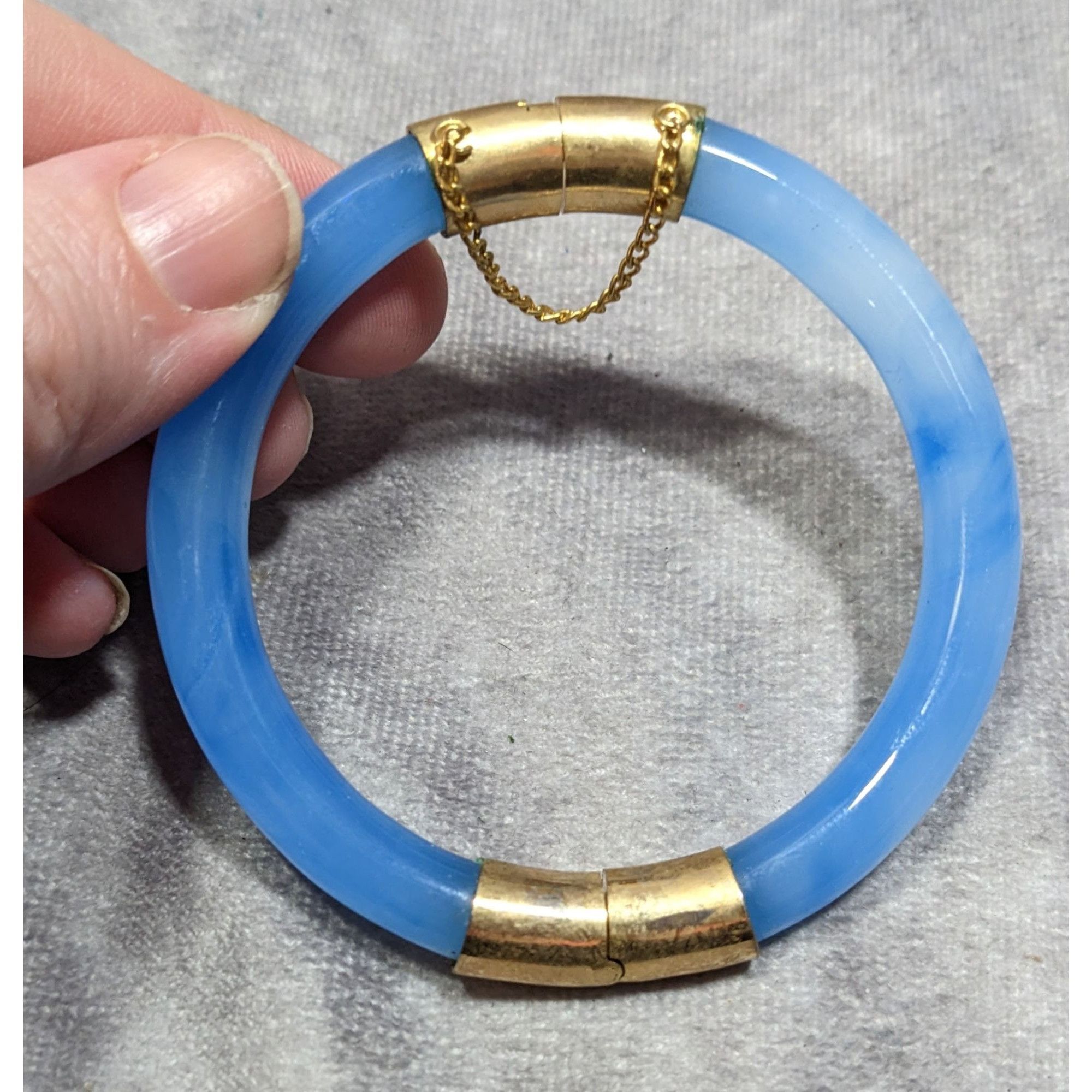 Other Vintage Midcentury Blue Marbled Glass And Gold Tone Hinged B Size ONE SIZE - 4 Thumbnail