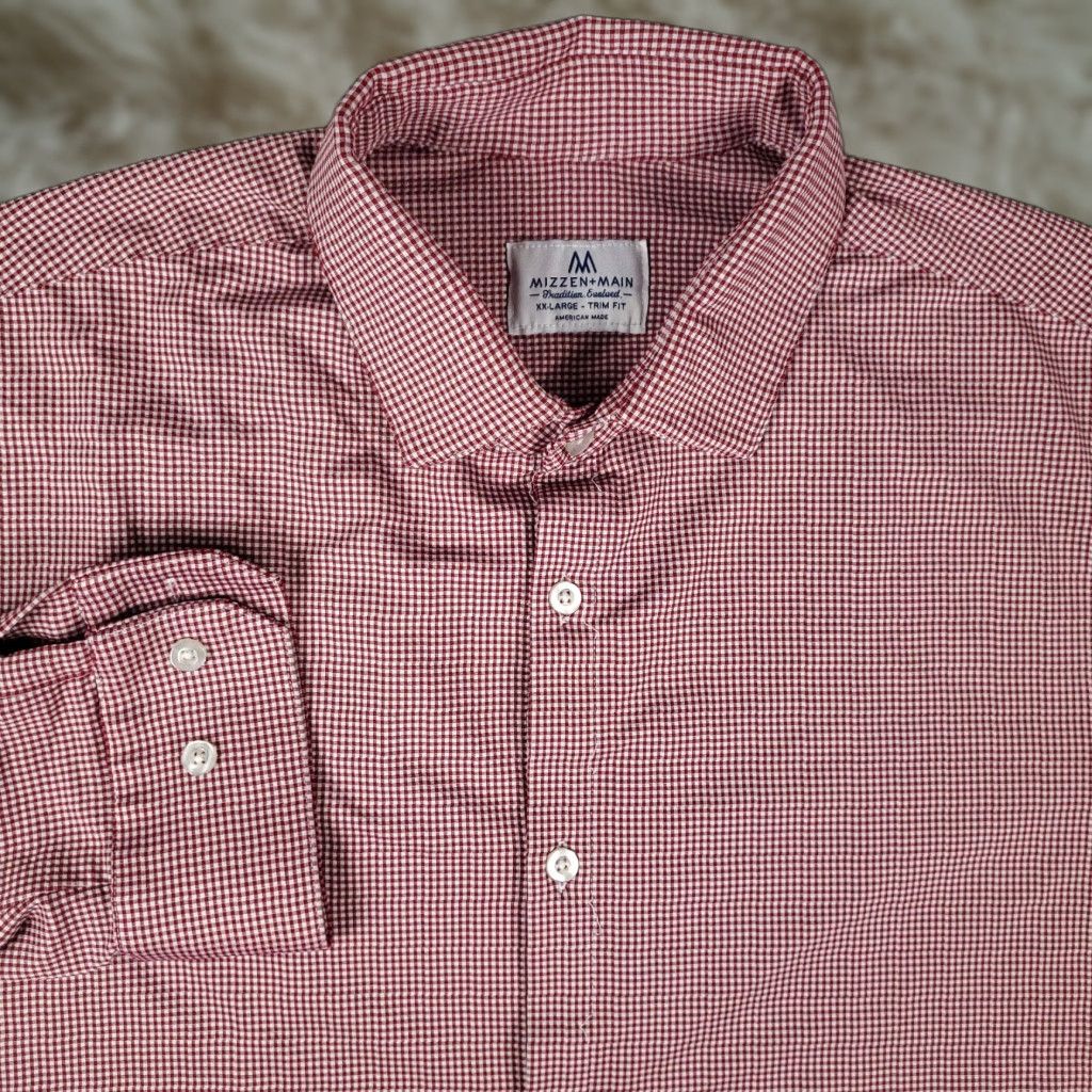 Mizzen+Main Mizzen+Main Shirt Mens 2XL Red Check Stretch Casual Button Up Long Sleeve Size US XXL / EU 58 / 5 - 1 Thumbnail