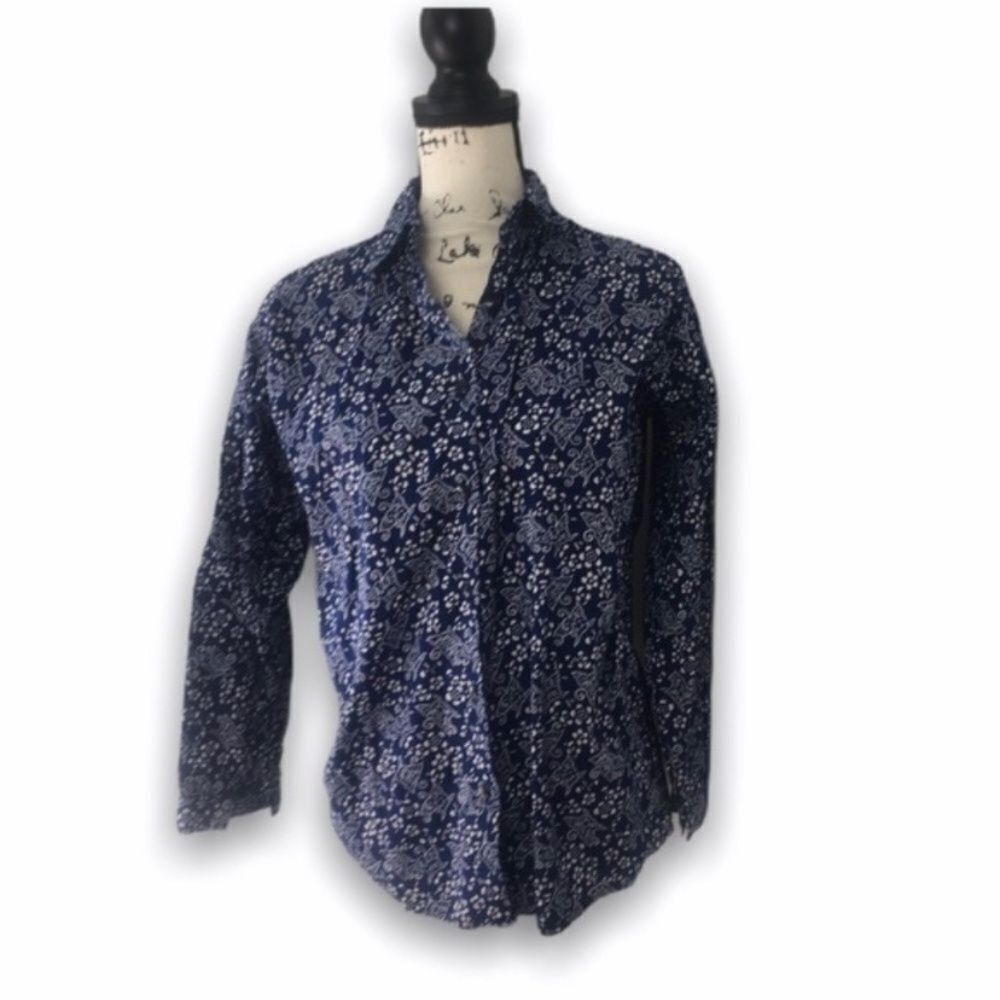 Other Blue Floral Abstract Print Button Down Shirt Long Sleeve Lig Size M / US 6-8 / IT 42-44 - 2 Thumbnail