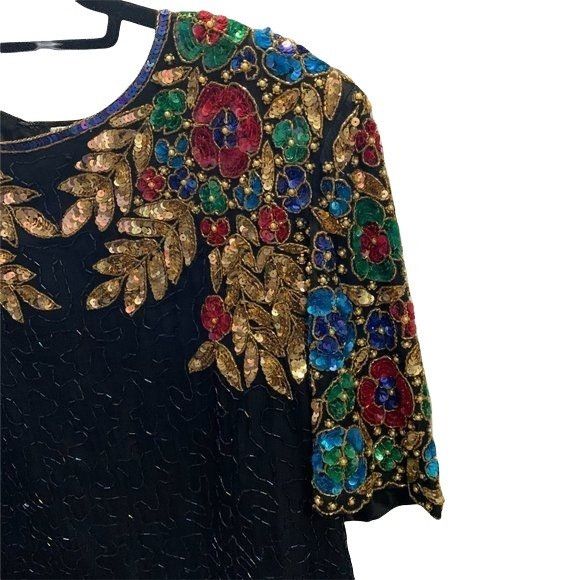 Vintage Vintage 100% Pure Silk Glamourous Hand Beaded Floral Sequine Size M / US 6-8 / IT 42-44 - 9 Thumbnail
