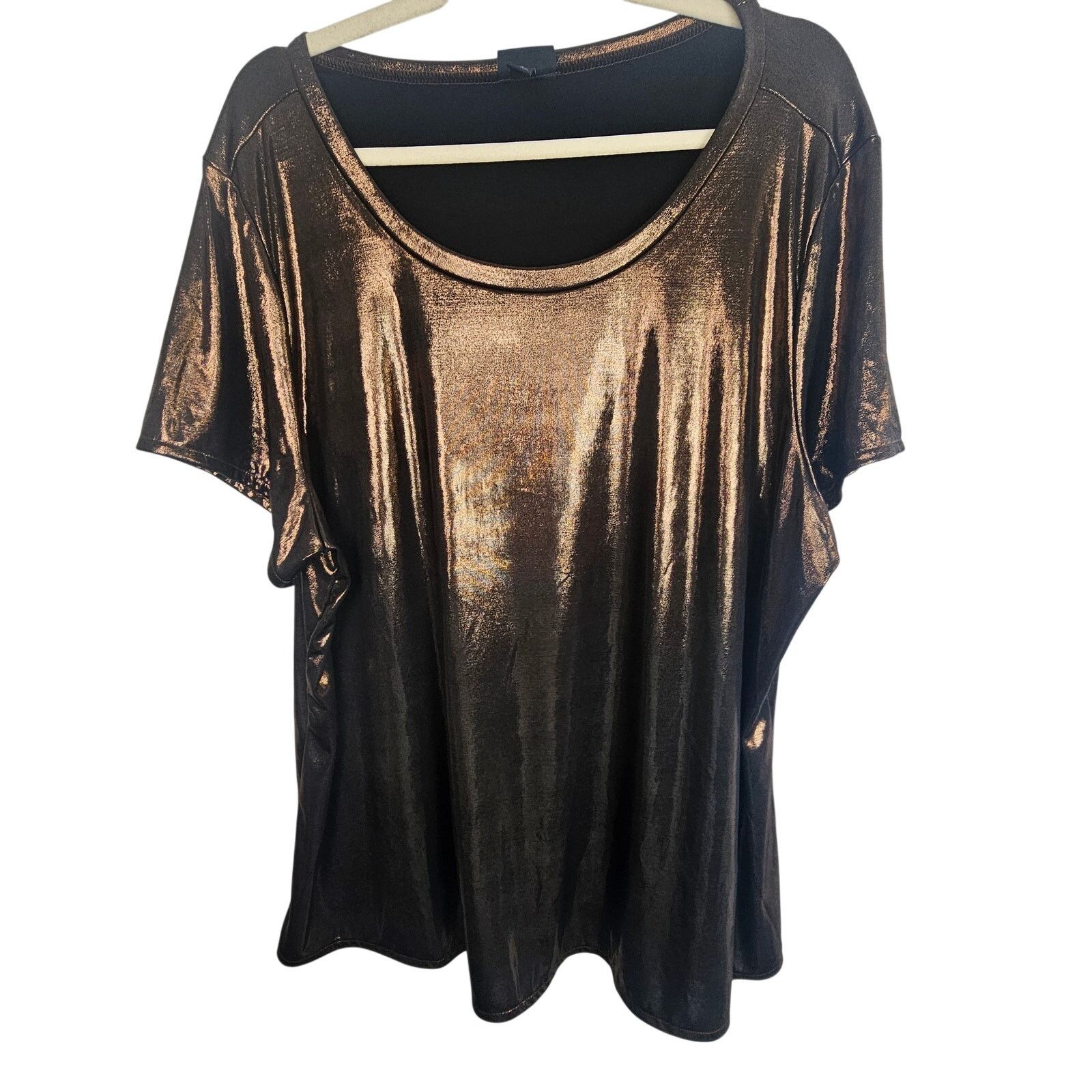 Torrid Torrid Womens Liquid Shine Crew Neck Top 3X Bronze Metallic Size 3XL / US 20-22 - 2 Thumbnail