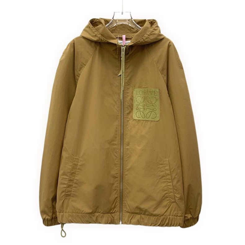 Loewe Loewe Brown logo leather cotton hooded zipper long sleeve Size L / US 10 / IT 46 - 1 Thumbnail