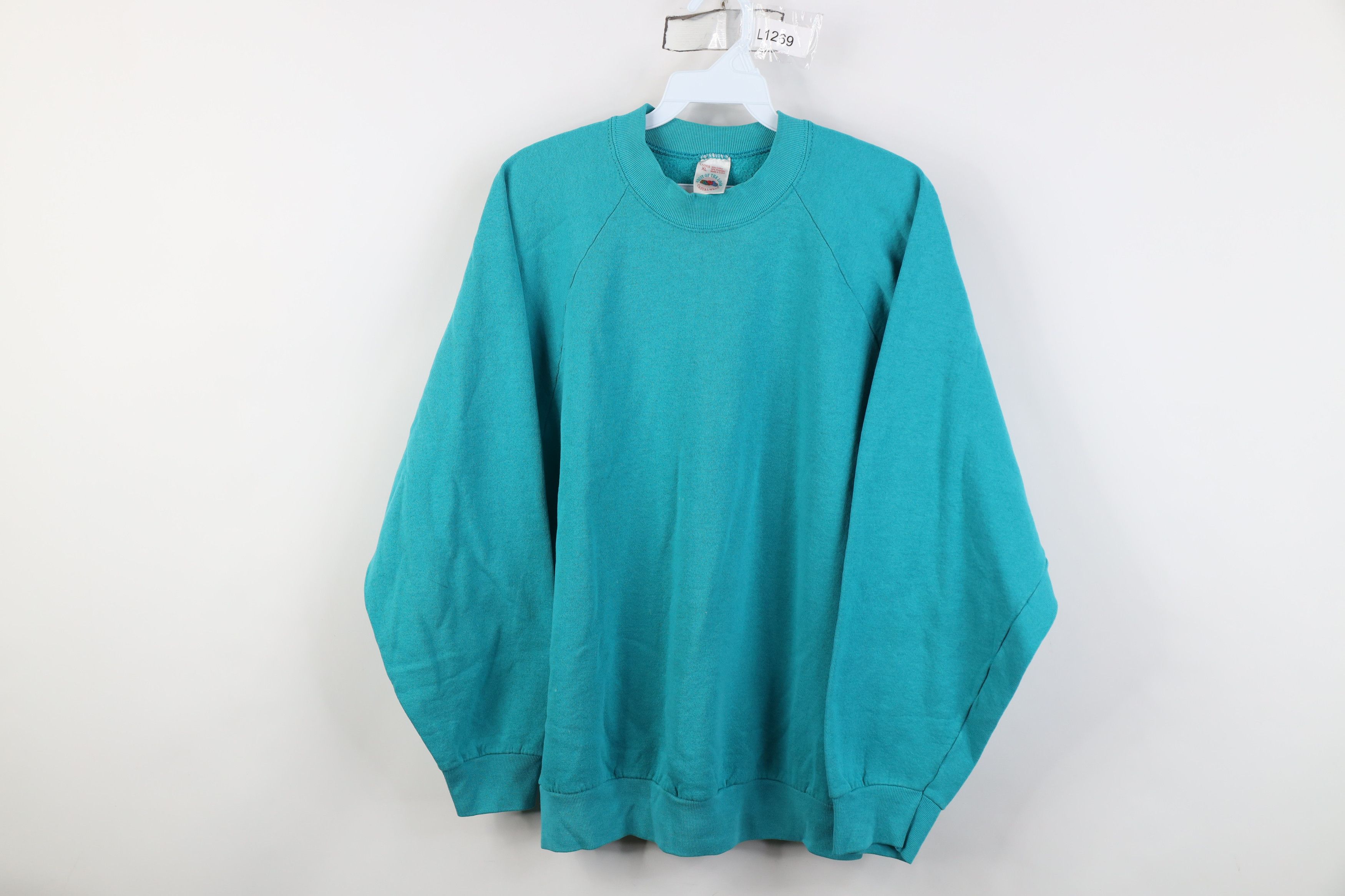 Vintage Vintage 90s Streetwear Blank Crewneck Sweatshirt Teal USA Size US XL / EU 56 / 4 - 1 Thumbnail