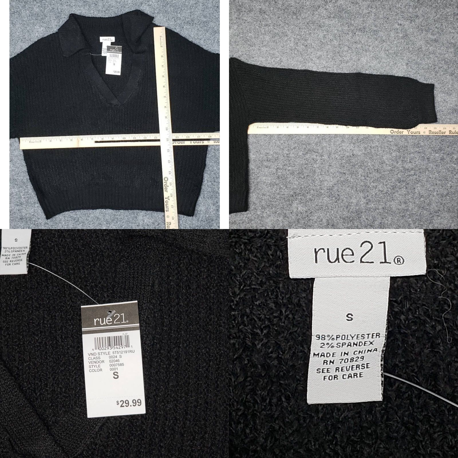 Vintage Rue21 Cropped Sweater Womens S Black Long Sleeve Collar Ribbed Knit Pullover New Size S / US 4 / IT 40 - 8 Thumbnail
