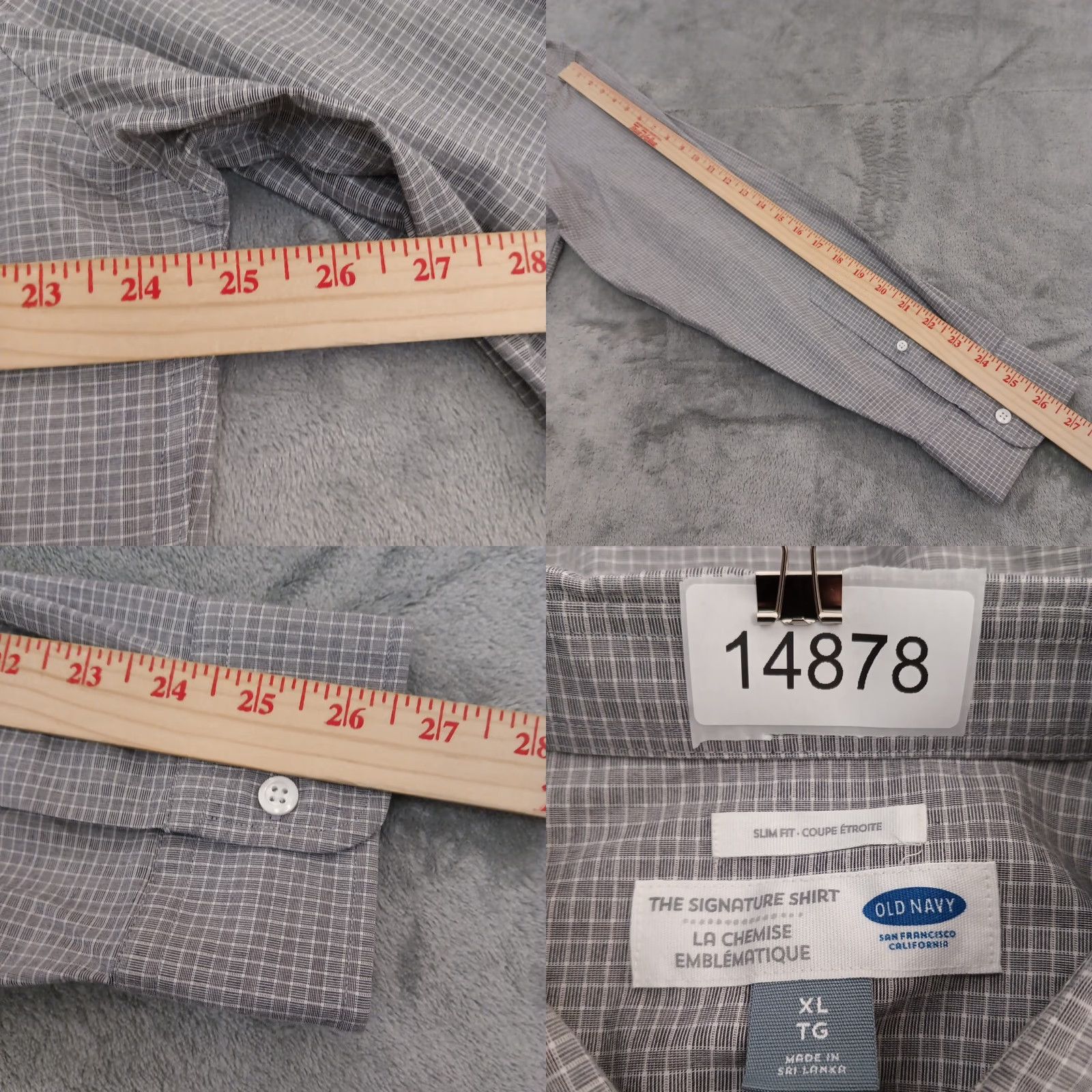 Old Navy Old Navy Shirt Mens XL Slim Fit Gray Plaid Long Sleeve Button Up Cotton Blend Mens XL Slim Fit Button-Up Shirt Gray Plaid Size US XL / EU 56 / 4 - 8 Thumbnail