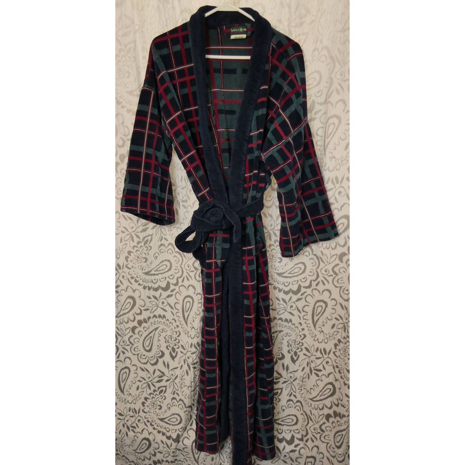 Savile Row SAVILE ROW Terry Cloth plaid robe, 100% cotton, one size Size US 34 / EU 50 - 1 Thumbnail