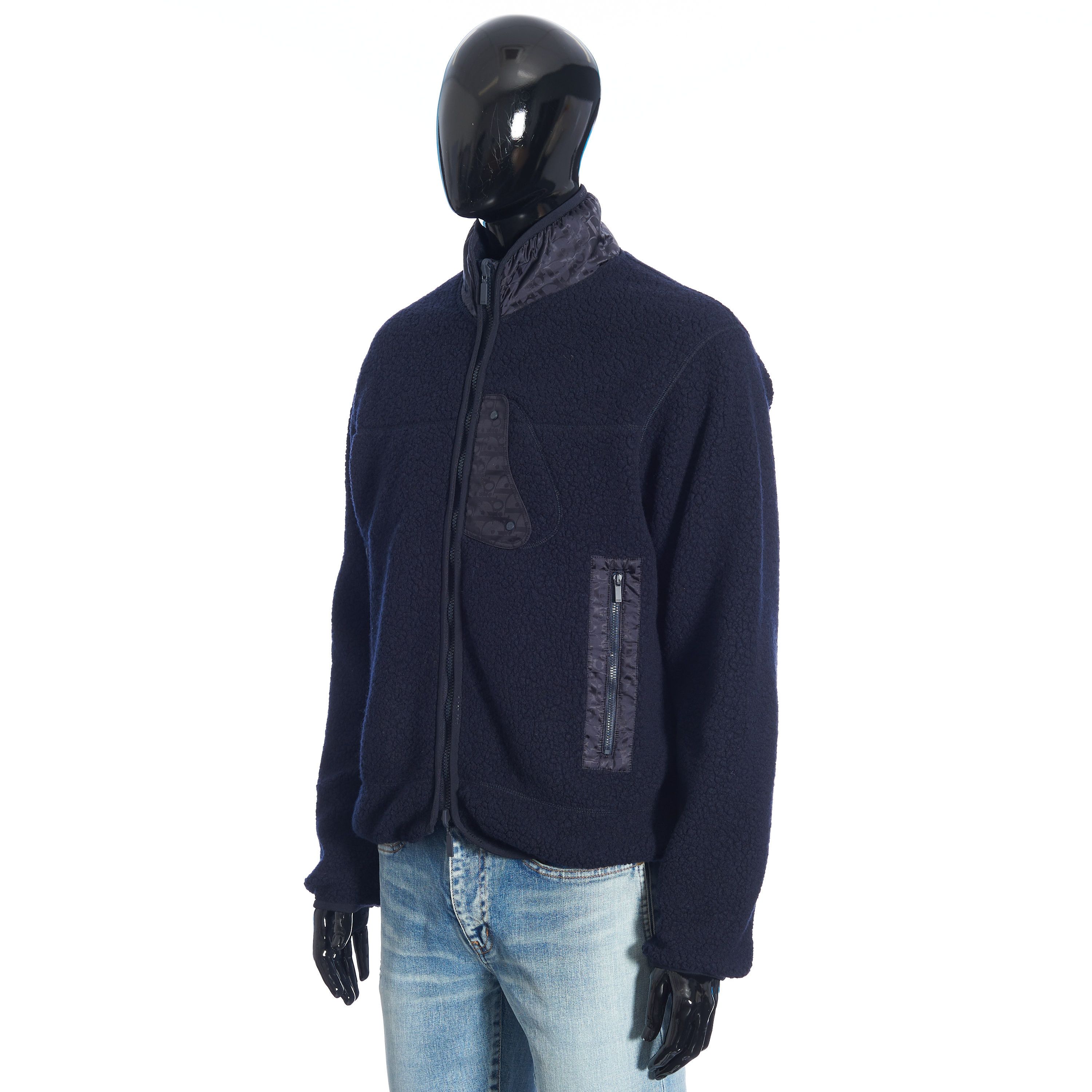 Reversible Dior Oblique Blouson In Navy Blue Wool Fleece