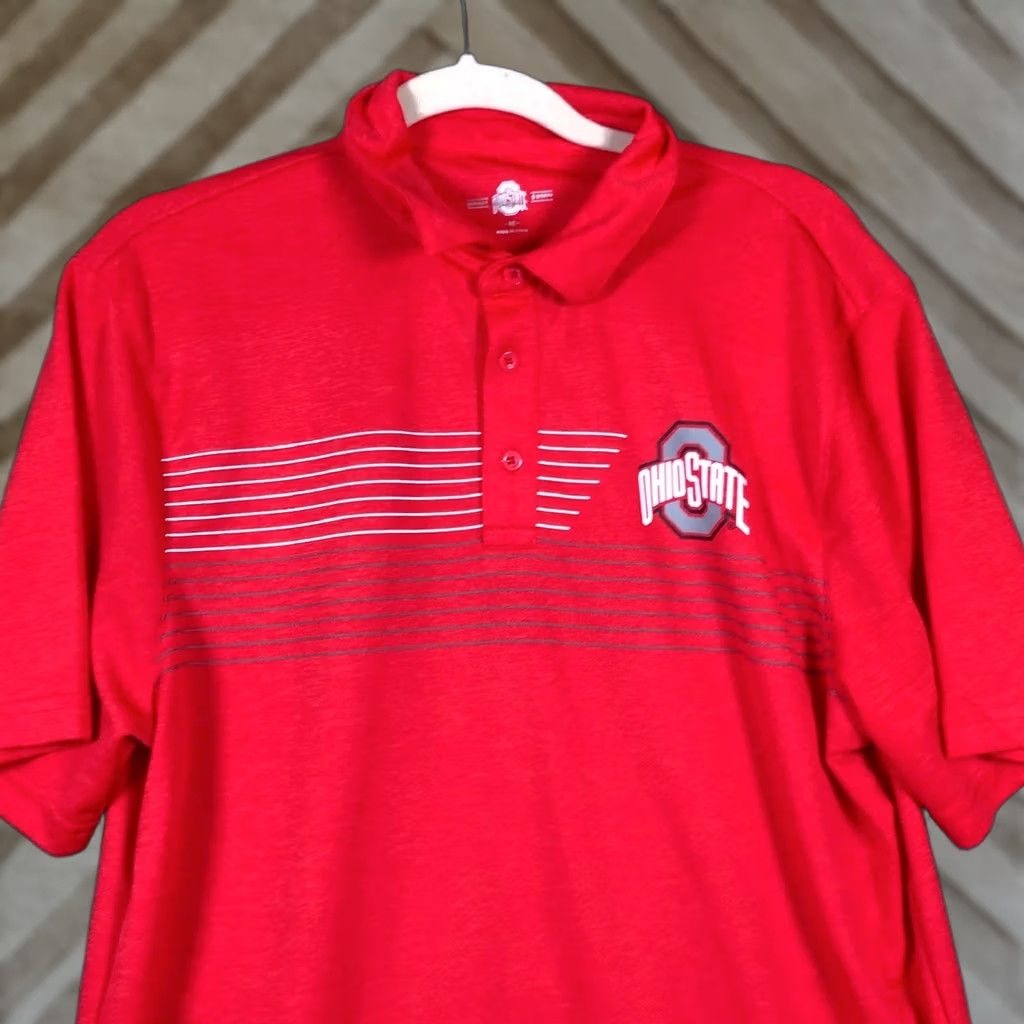 Vintage Ohio State Mens Shirt Red Short Sleeve Collared Polo 100% Polyester Medium Size US M / EU 48-50 / 2 - 1 Thumbnail