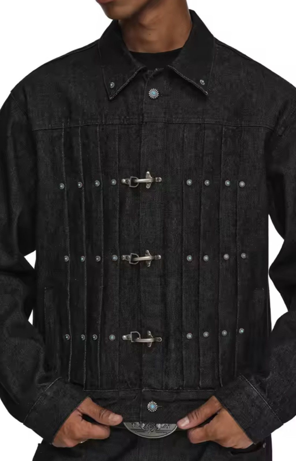 Japanese Brand Toggle Pleated Denim Jacket Size US M / EU 48-50 / 2 - 9 Thumbnail