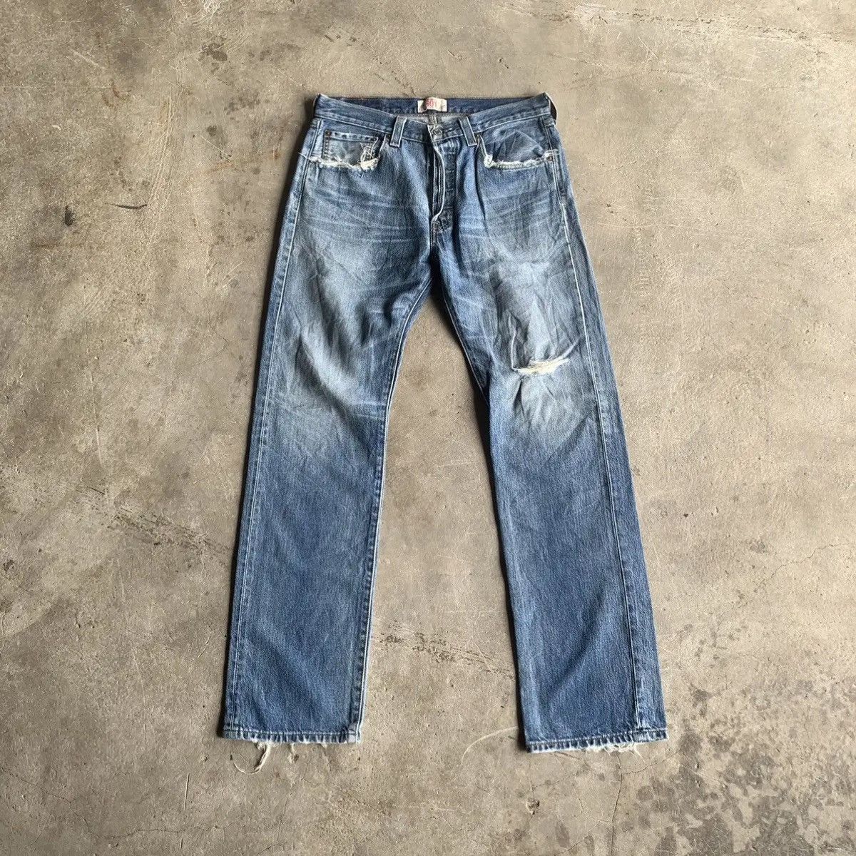 Levi's Vintage Clothing Levis 501 Distressed 31x31 BlueWash Levi’s Jeans Ripped Pant Size US 31 - 1 Thumbnail