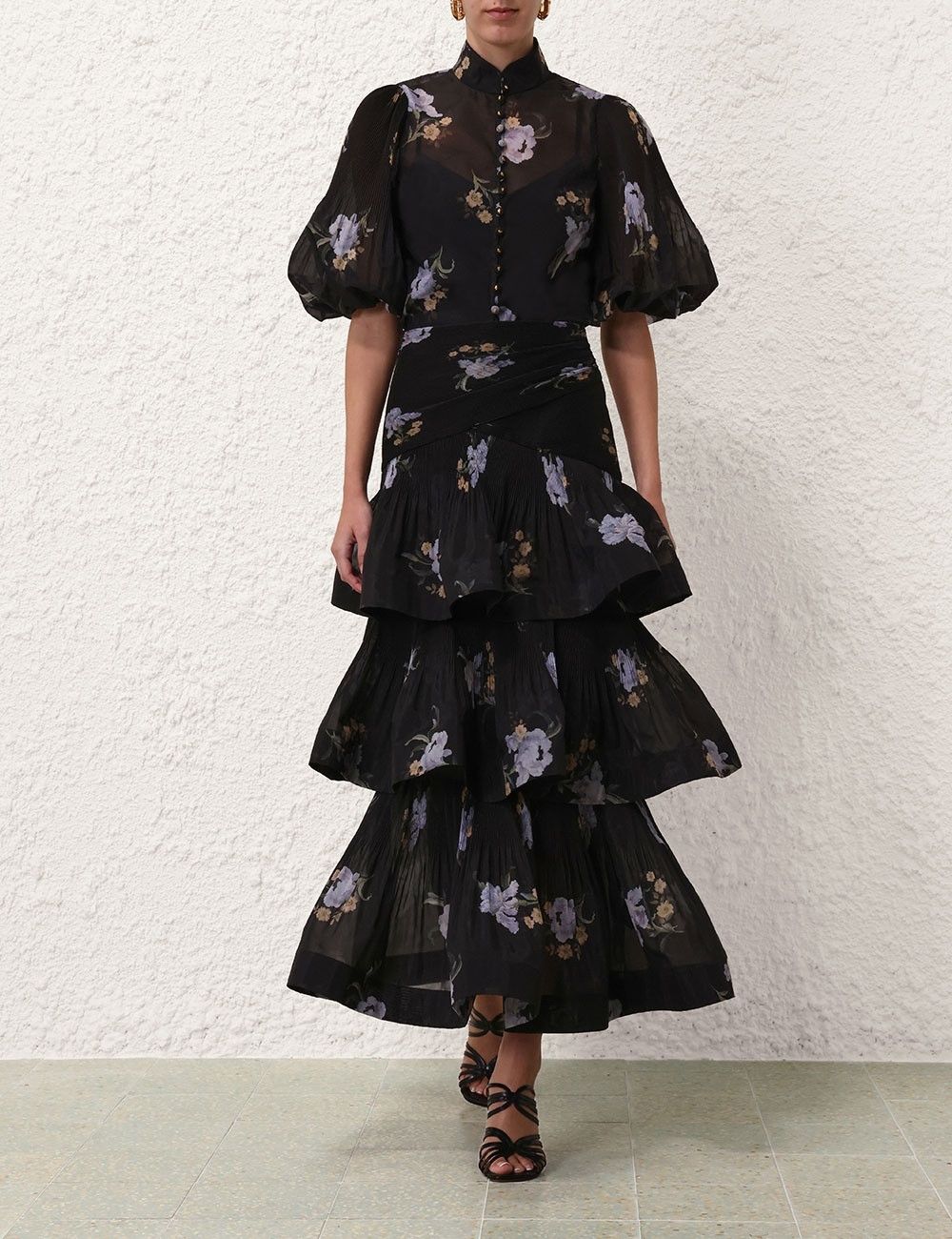 Zimmermann oc11z0825 Pleated Tiered Skirt in Black Size 34" / US 12 / IT 48 - 2 Thumbnail