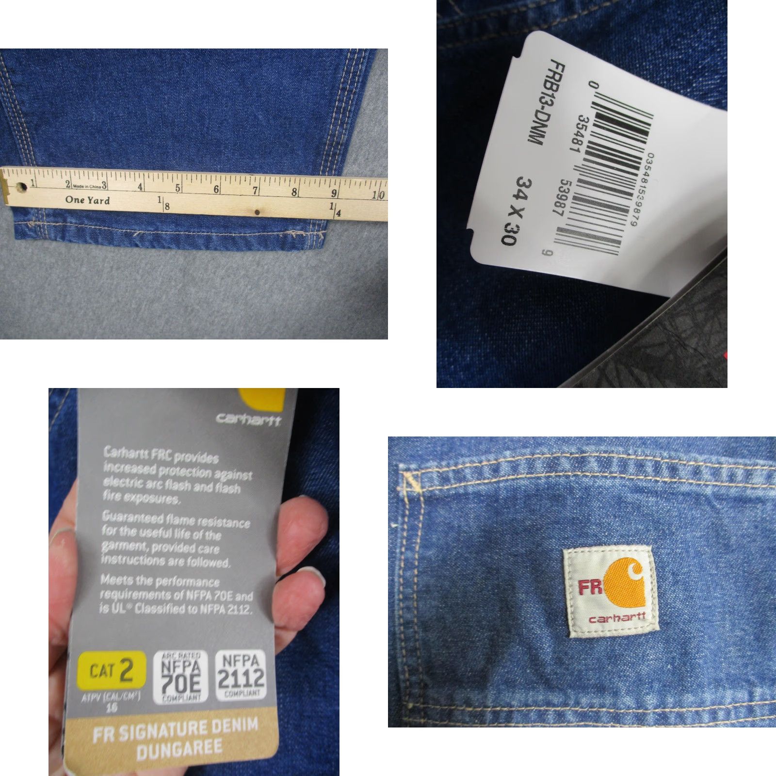 Carhartt Carhartt FR Denim Dungaree Jeans 34x30 Mens Blue Original Fit Work FRB13-DNM Size US 34 / EU 50 - 8 Thumbnail