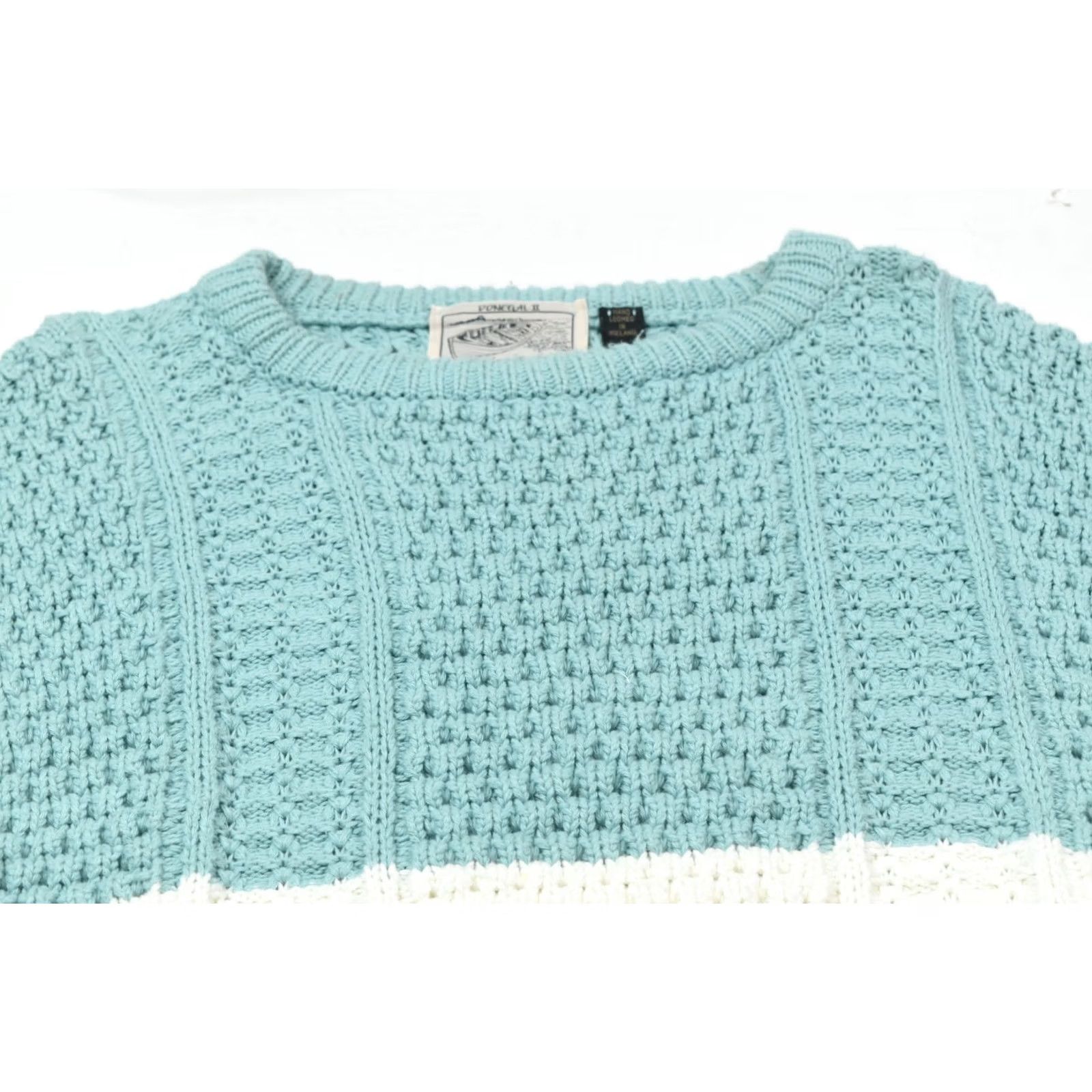 Vintage VINTAGE Donegal Sweater Mens Large Blue Striped Cable-Knit Hand Loomed PullOver Crew Neck Casual Winter Fall Mens Size US L / EU 52-54 / 3 - 3 Thumbnail