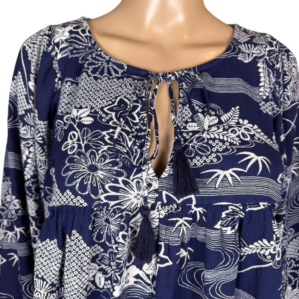 Denim & Supply Ralph Lauren Denim & Supply Ralph Lauren Blue White Floral Peasant Cotto Size L / US 10 / IT 46 - 3 Thumbnail