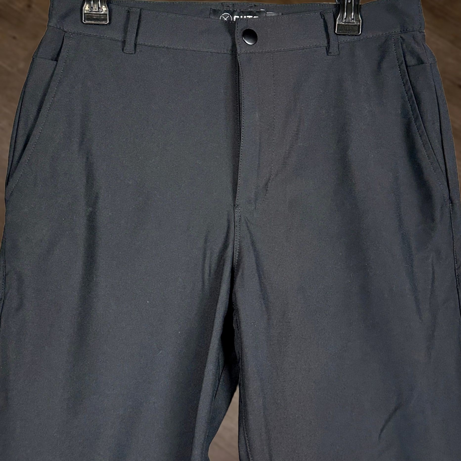 UES Clothing Cuts AO Jogger Pants Mens Large Black Chino Slim Tapered Flat Front Button Zip Pocket Modern Office Travel Mens Size US 33 - 1 Thumbnail