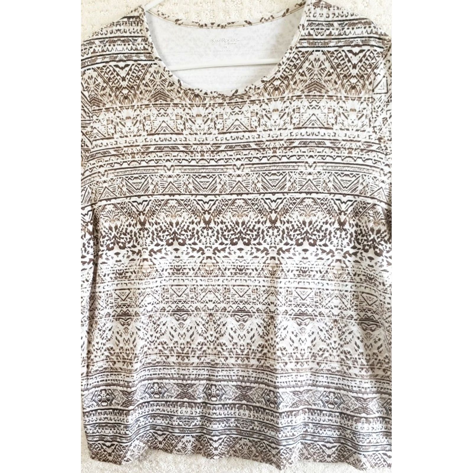 Vintage Kim Rogers Womens Top Brown White Geometric Short Sleeve Pullover Shirt Shirt Size XL / US 12-14 / IT 48-50 - 4 Thumbnail