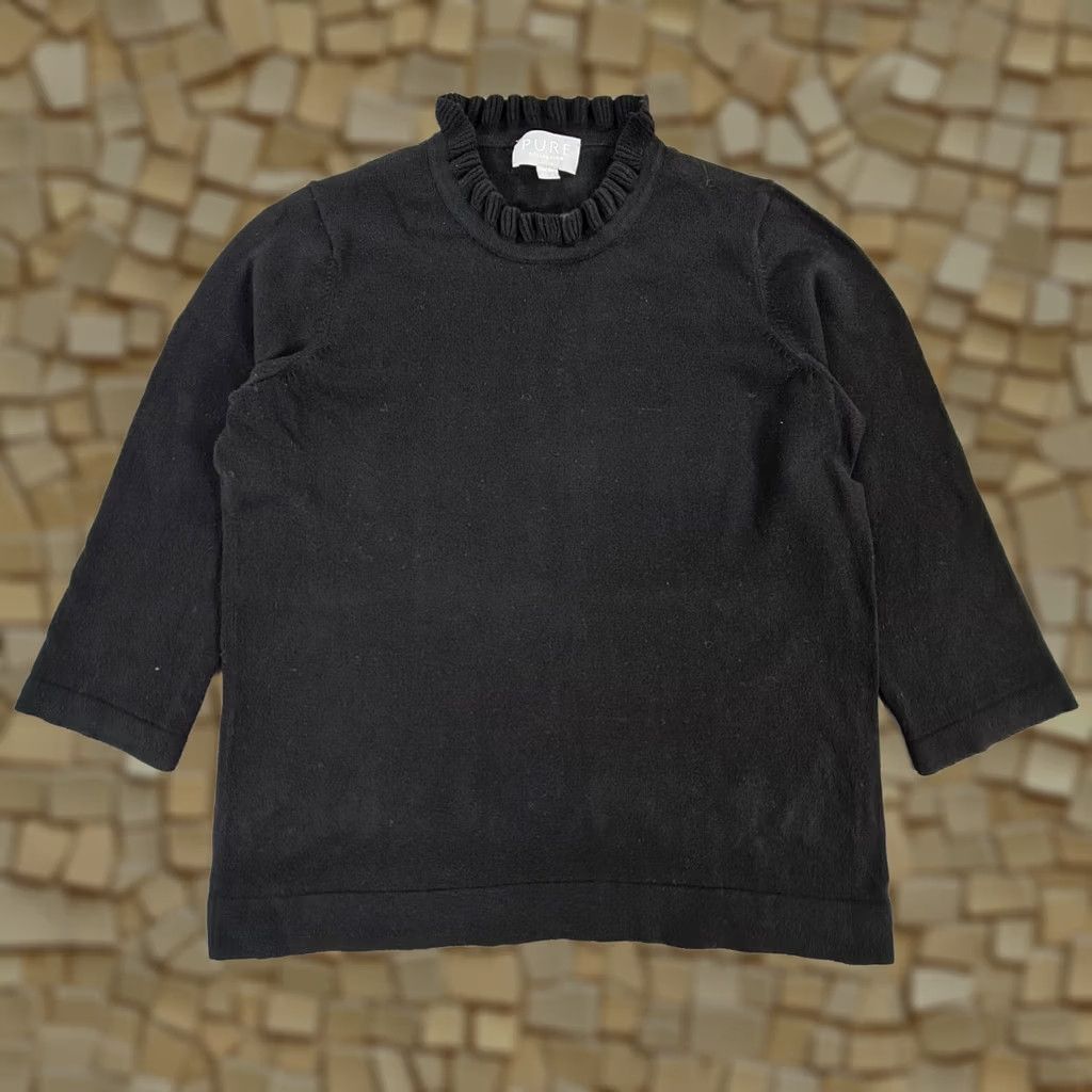 Vintage PURE Collection Jumper Womens 3/4 Sleeve Mock Neck Cotton Cashmere Pullover Black 10 UK Pullover, Jumper, Casual Womens, 95% Cotton, 5% Cashmere Size L / US 10 / IT 46 - 1 Thumbnail
