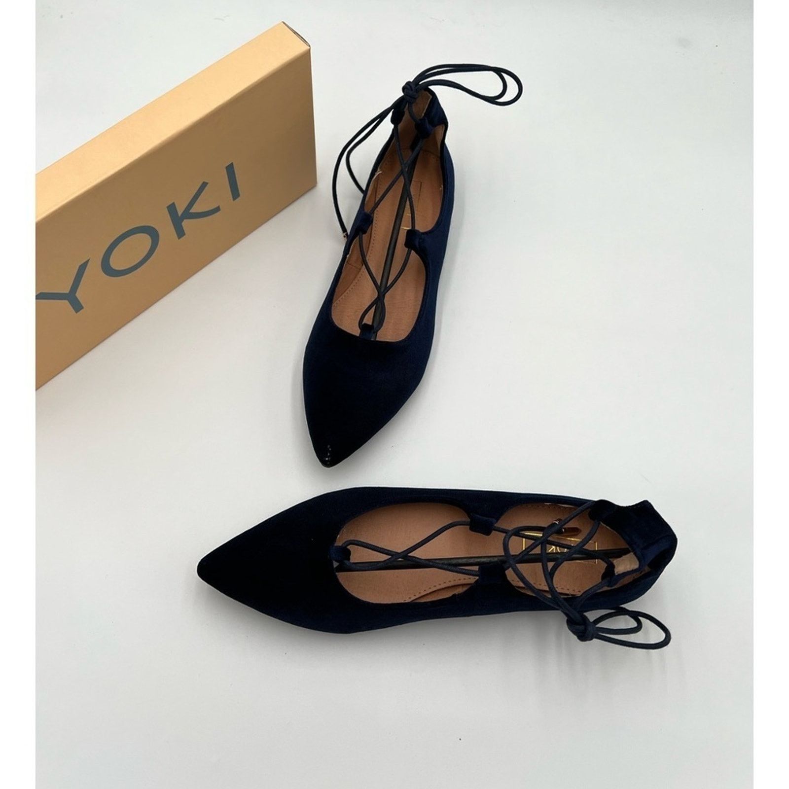 Other Yoki Women's Navy Blue Velvet Ballerina Ankle Lace Size US 7.5 / IT 37.5 - 4 Thumbnail