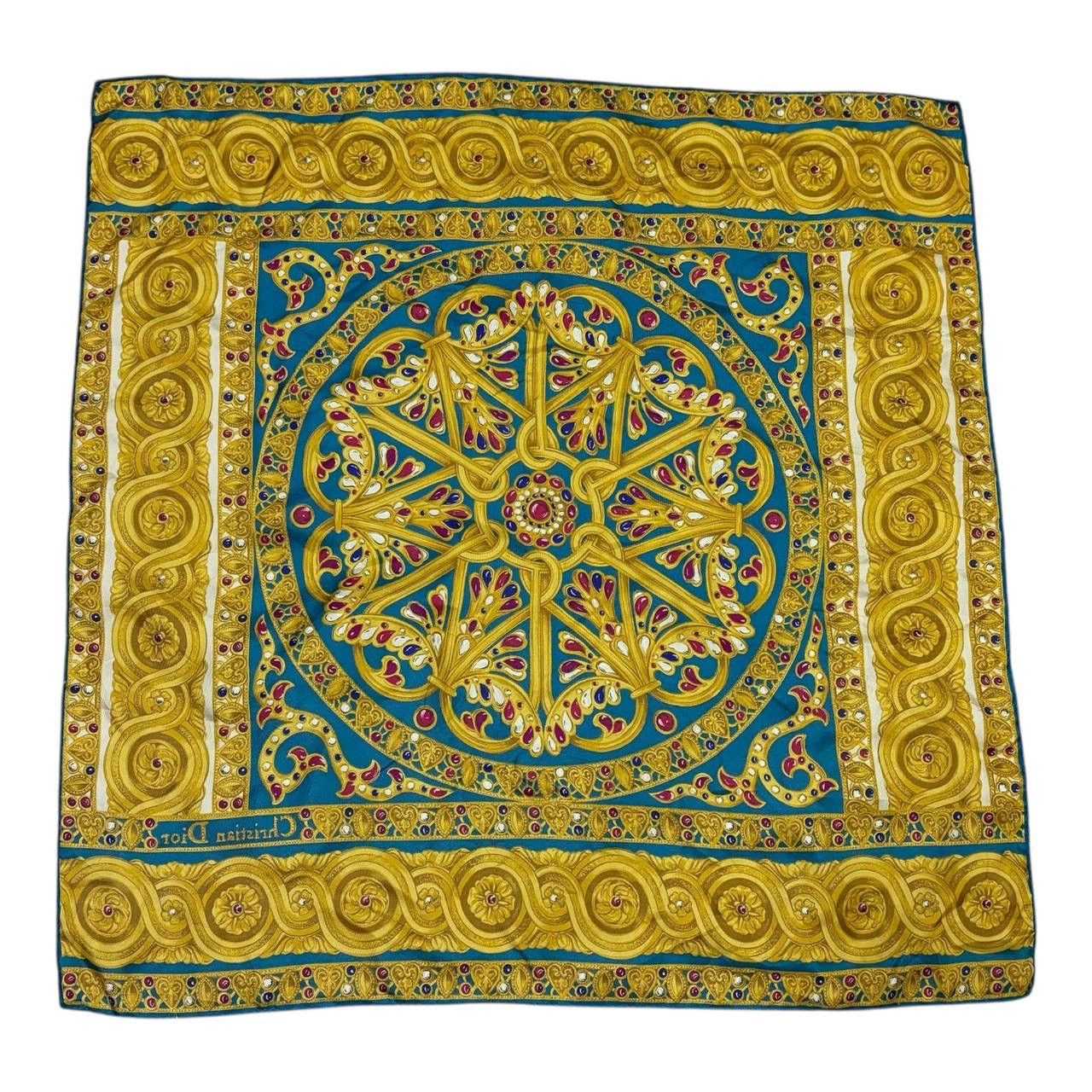 Christian Dior Monsieur Vtg Christian Dior Silk Scarf Baroque Jewel Gold Chain Italy Size ONE SIZE - 2 Thumbnail