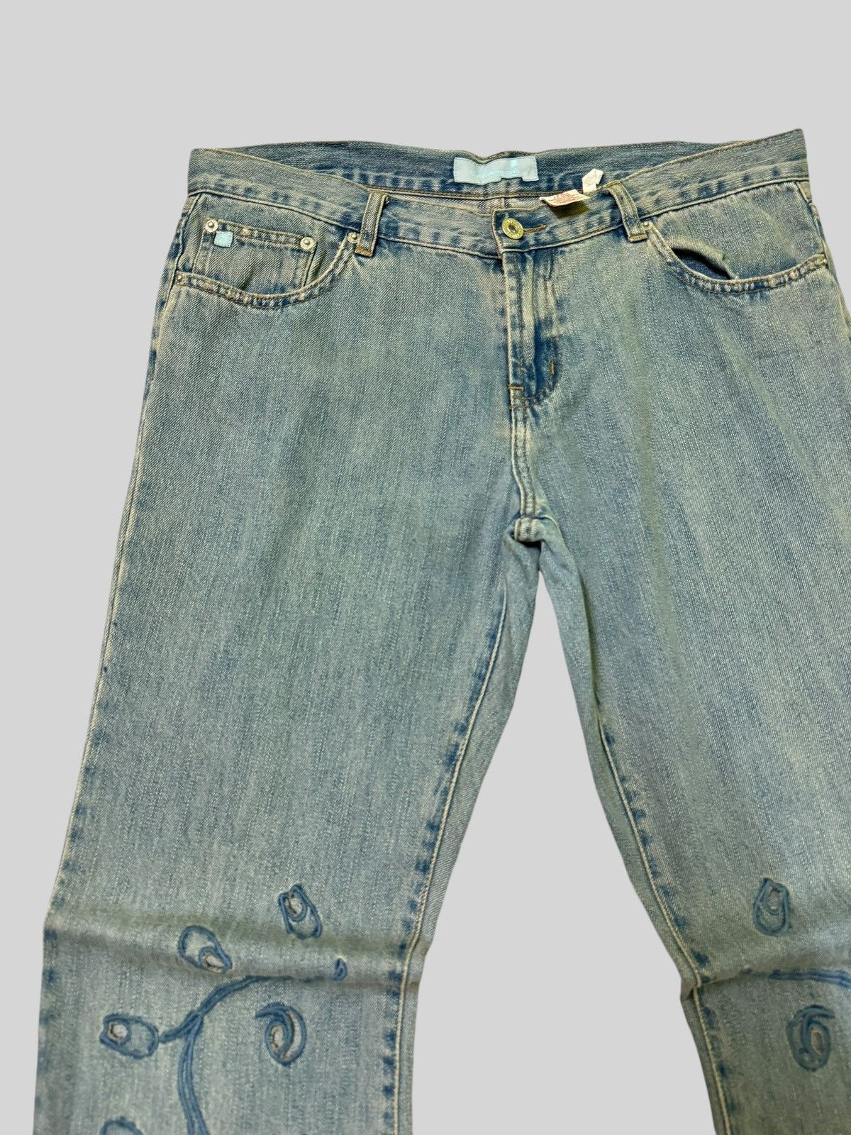 Hysteric Glamour × Japanese Brand Flared Distressed BUFFALO JEANS Trashed Embroidery Denim Size US 34 / EU 50 - 3 Thumbnail